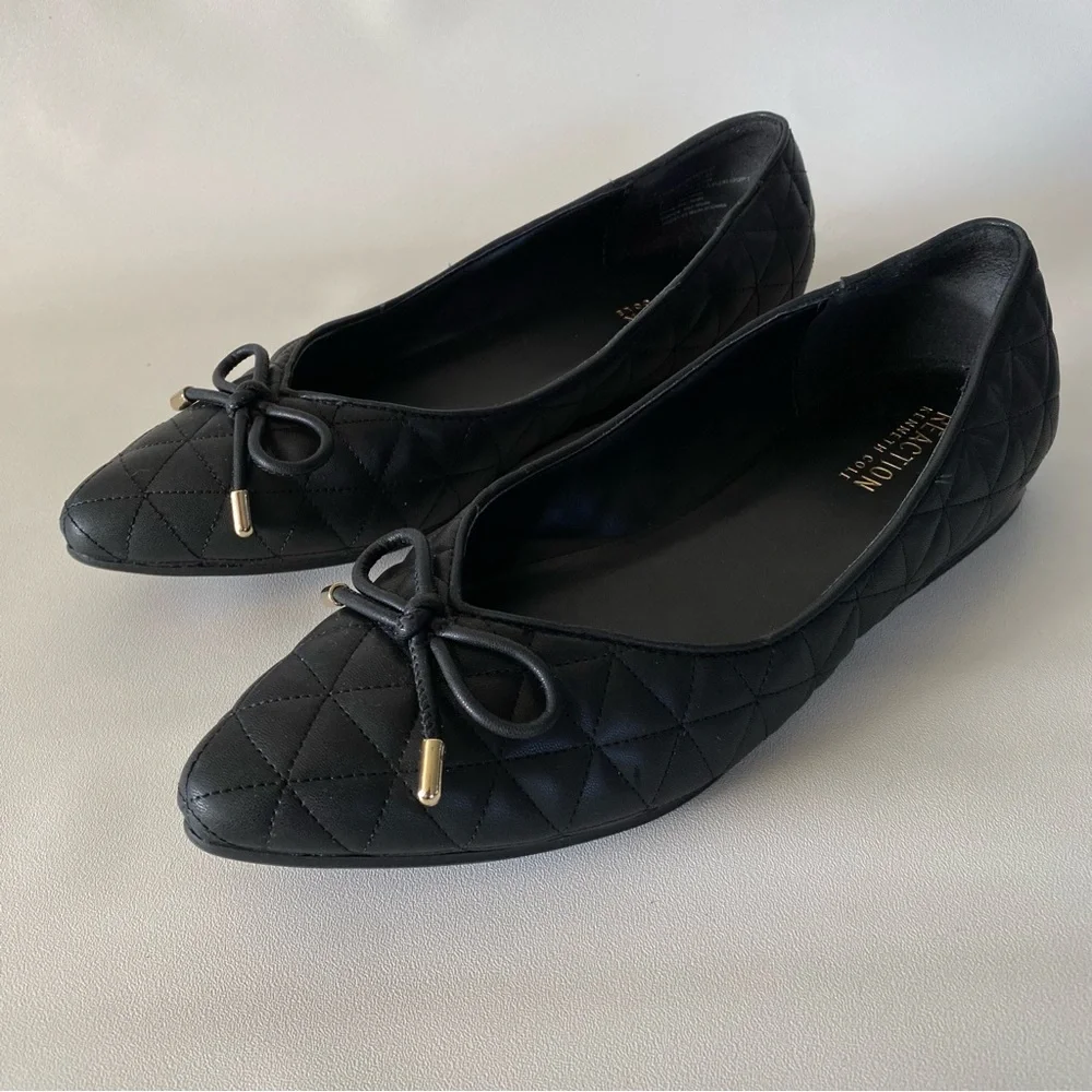 Kenneth Cole Reaction Quilted Black Ballet Flats 7.5 Pointed Toe Bow Women’s - Picture 11 of 12